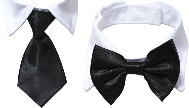 Dog Necktie Pet Tuxedo Cotton Collar with Black Tie for Small Medium and Large Dogs (S)