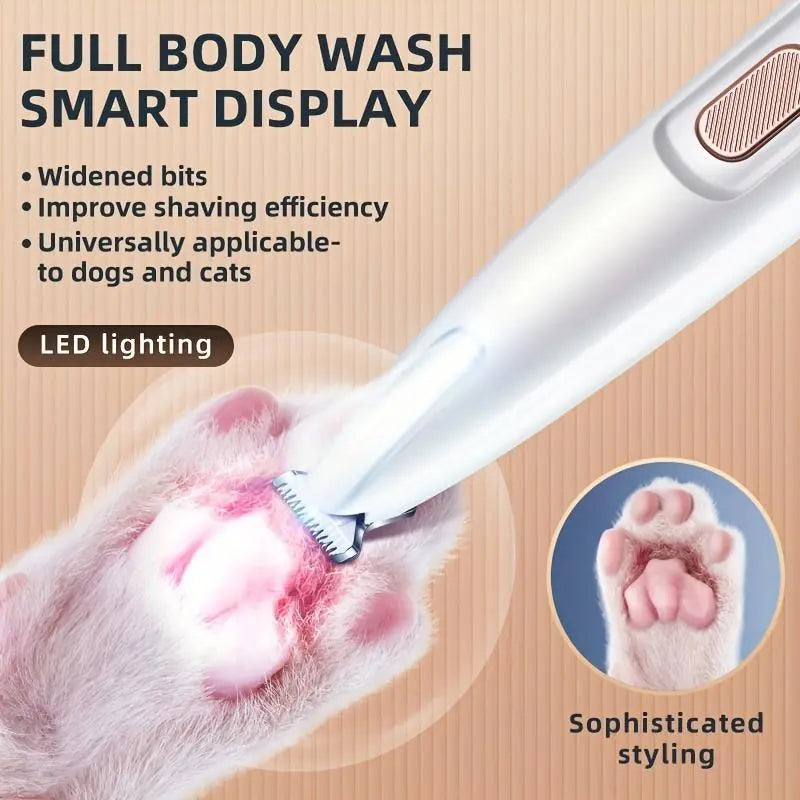 Rechargeable Pet Hair Trimmer Kit, Pet Paw Trimmer, Cordless Quiet Dog Trimmer for Grooming with LED Light, Small Dog Grooming Clippers for Dogs & Cats, Pet Grooming Tool,Waterproof, Low Noise Pet Shaver,
