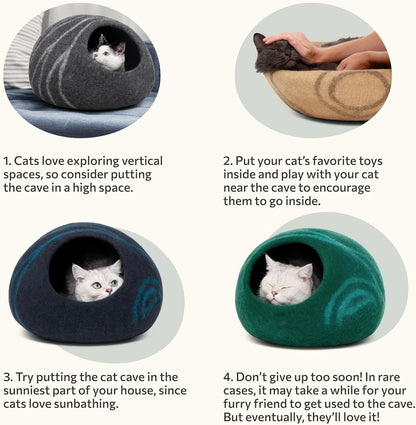 Cat Cave – Premium Felt Cat Bed for Indoor Cats, Handmade Merino Wool (Dark Gray, Medium)