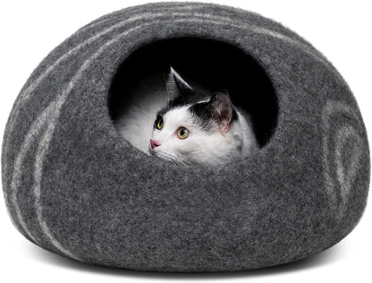 Cat Cave – Premium Felt Cat Bed for Indoor Cats, Handmade Merino Wool (Dark Gray, Medium)