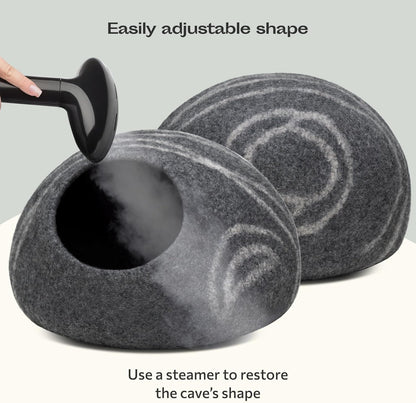 Cat Cave – Premium Felt Cat Bed for Indoor Cats, Handmade Merino Wool (Dark Gray, Medium)