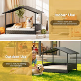 Warcat Wicker Dog House Outdoor Indoor Elevated Dog Shelter Dog Bed with Cushion, for Deck, Patio, Yard, Home 
