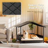 Warcat Wicker Dog House Outdoor Indoor Elevated Dog Shelter Dog Bed with Cushion, for Deck, Patio, Yard, Home 