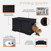 X-Large Designer Cat Washroom Storage Bench Cat Litter Box Enclosure Furniture Box House with Table (Black)