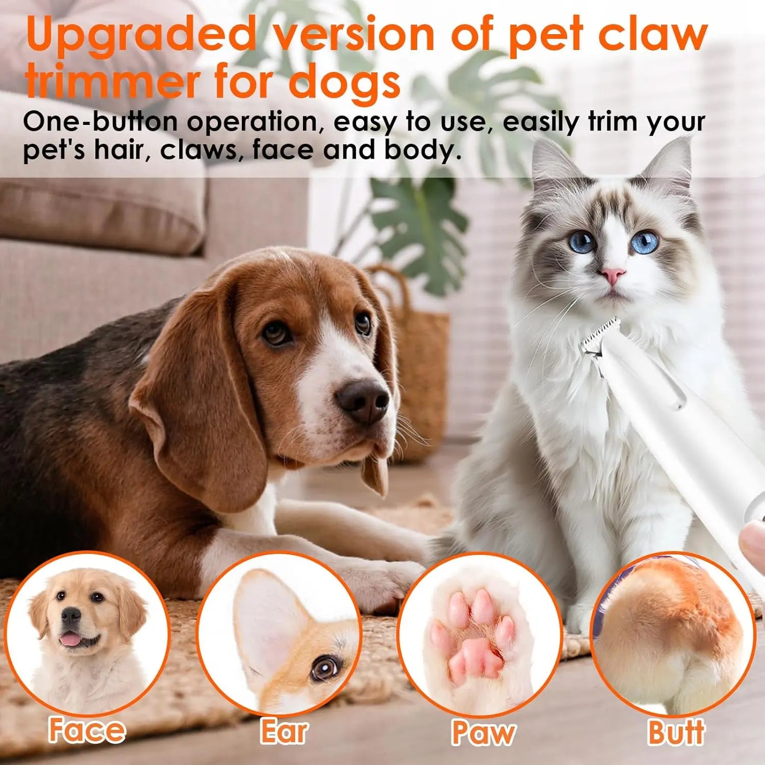 Rechargeable Pet Hair Trimmer Kit, Pet Paw Trimmer, Cordless Quiet Dog Trimmer for Grooming with LED Light, Small Dog Grooming Clippers for Dogs & Cats, Pet Grooming Tool,Waterproof, Low Noise Pet Shaver,