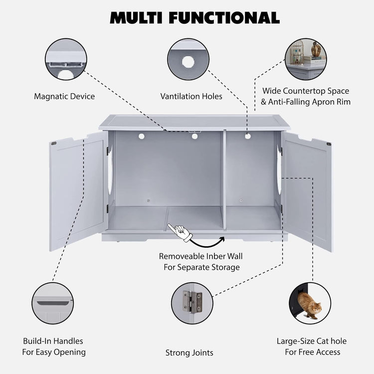 X-Large Designer Cat Washroom Storage Bench Cat Litter Box Enclosure Furniture Box House with Table (Black)